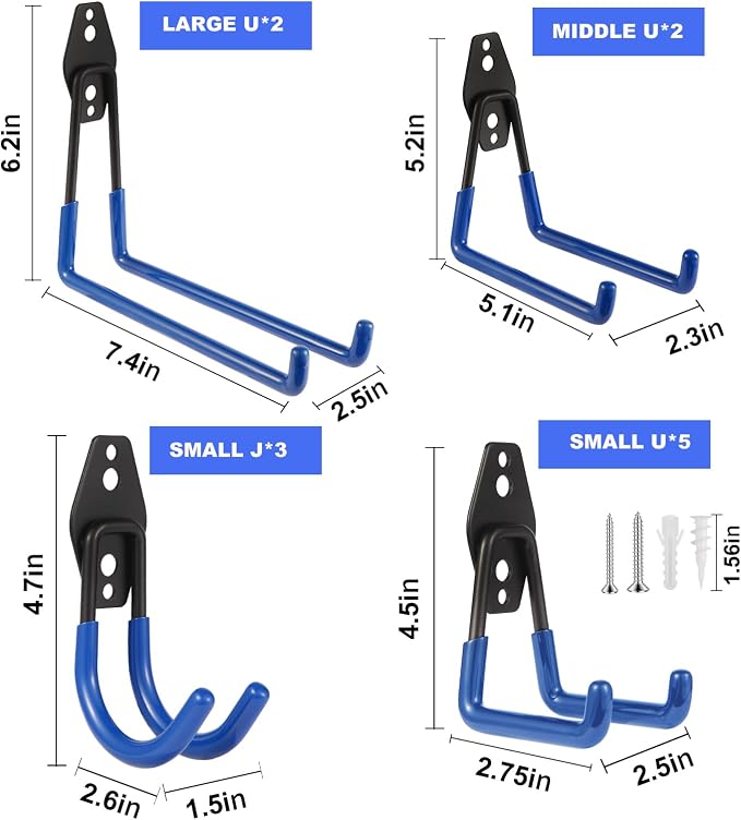 Steel Garage Hooks Wall Tool Organizer, 12 Pack Garage Storage Hook Heavy Duty - Image 2