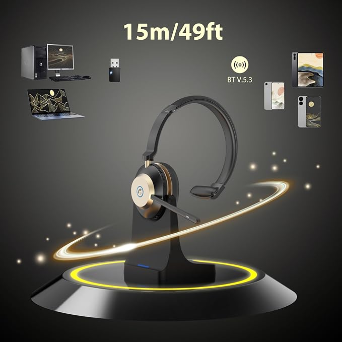 V5.3 Wireless Headset with Mic for Work, 45Hrs Computer Headset with Microphone - Image 4