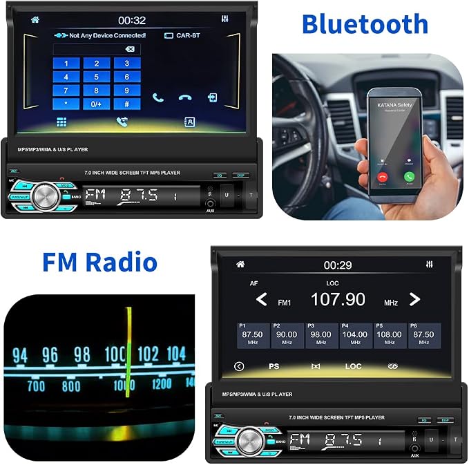 Hikity Carplay Single Din Car Stereo, 7 Inch Flip Out Touch Screen Car Radio - Image 4