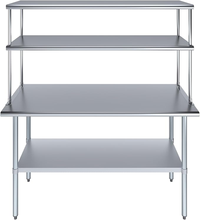 Amgood Stainless Steel Work Table Double Tier Overshelf | Metal Kitchen Prep - Image 2
