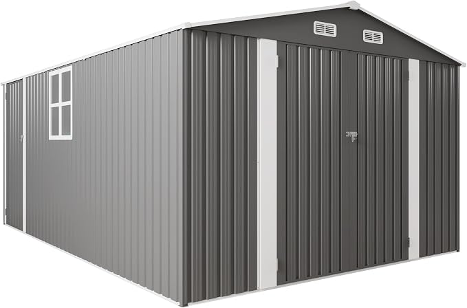 10x14x6.7FT Outdoor Storage Shed, Galvanized Steel Garden Shed - Image 8