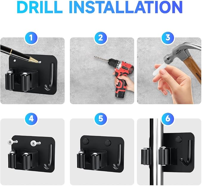 4-Pack Broom Holder with Heavy Duty Hooks, Upgraded Stainless Steel Mop Hanger. - Image 8