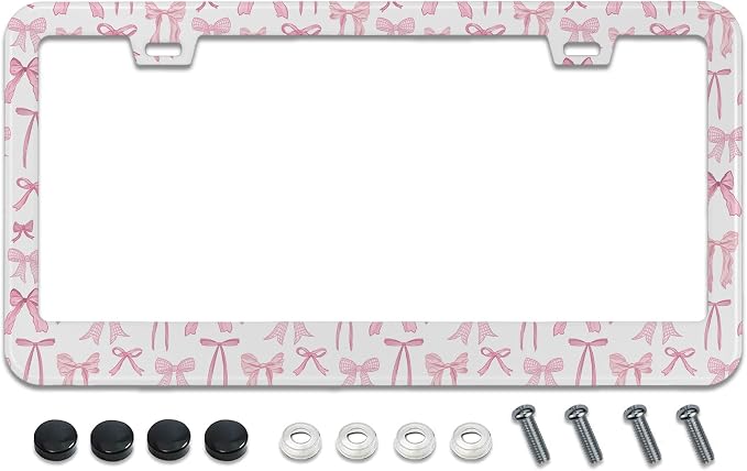 License Plate Frame for Pink Bow Stainless Steel License Plate Frames Holder by TXWWXT