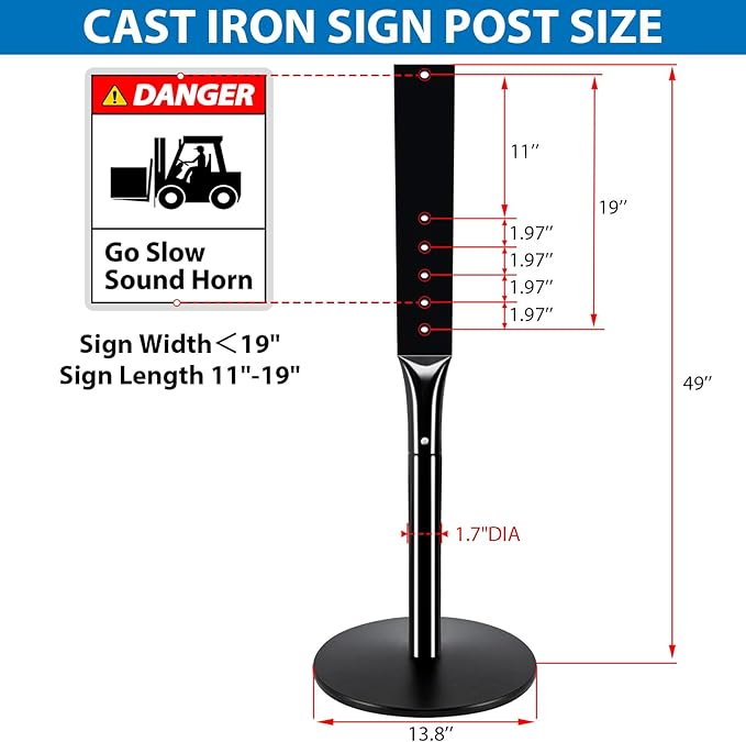 Heavy Duty Parking Sign Post Stand 49", 20lbs Cast Iron Base Sign Post - Image 4