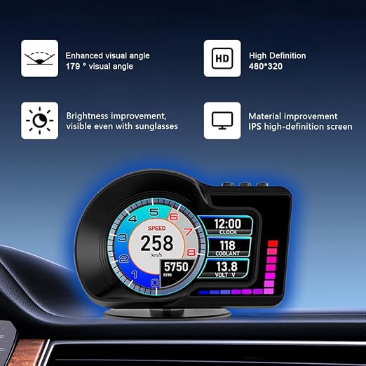 Head Up Display HUD F16 with OBD2 + GPS Dual System Digtial Speedometer - Image 3