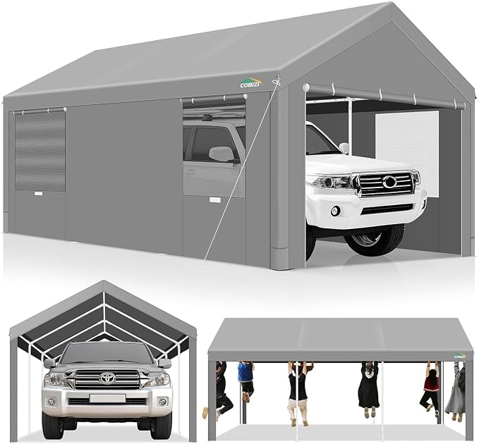 COBIZI Carport 10x20ft Heavy Duty Portable Garage, 2.0 Powder Coated Frame by COBIZI