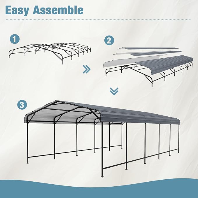 EBE 13' x 25' Metal Carport, Outdoor Steel Carport Canopy - Image 5