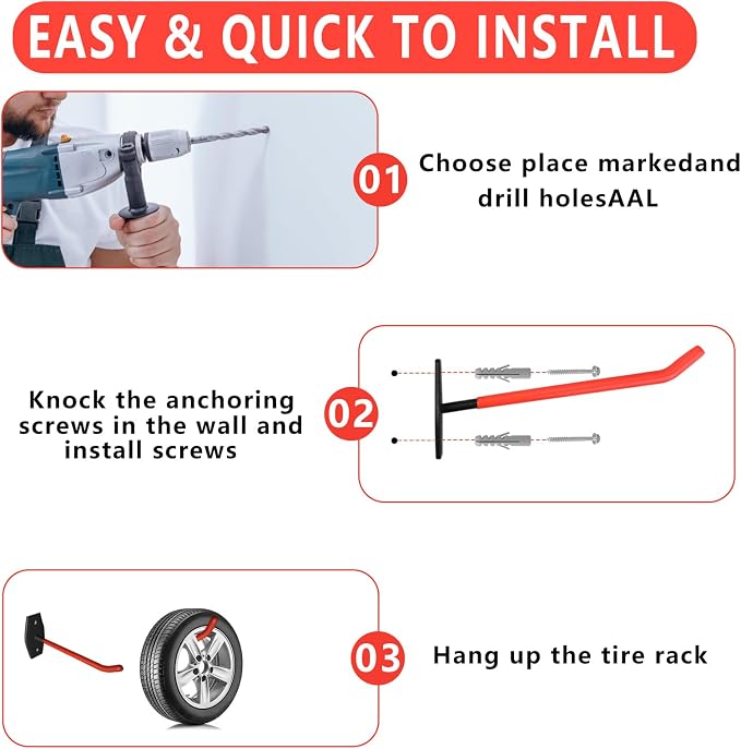 4 Pcs Wall Mount Garage Tires Hooks, 10 Inch Heavy Duty Steel Garage Storage - Image 6