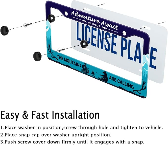 Adventure Await License Plate Frame, Mountains Forest Bear Outdoor License - Image 6