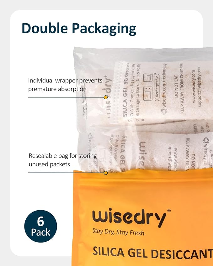 wisedry 50 Gram Rechargeable Silica Gel Desiccant Packets Fast Reactivate - Image 5