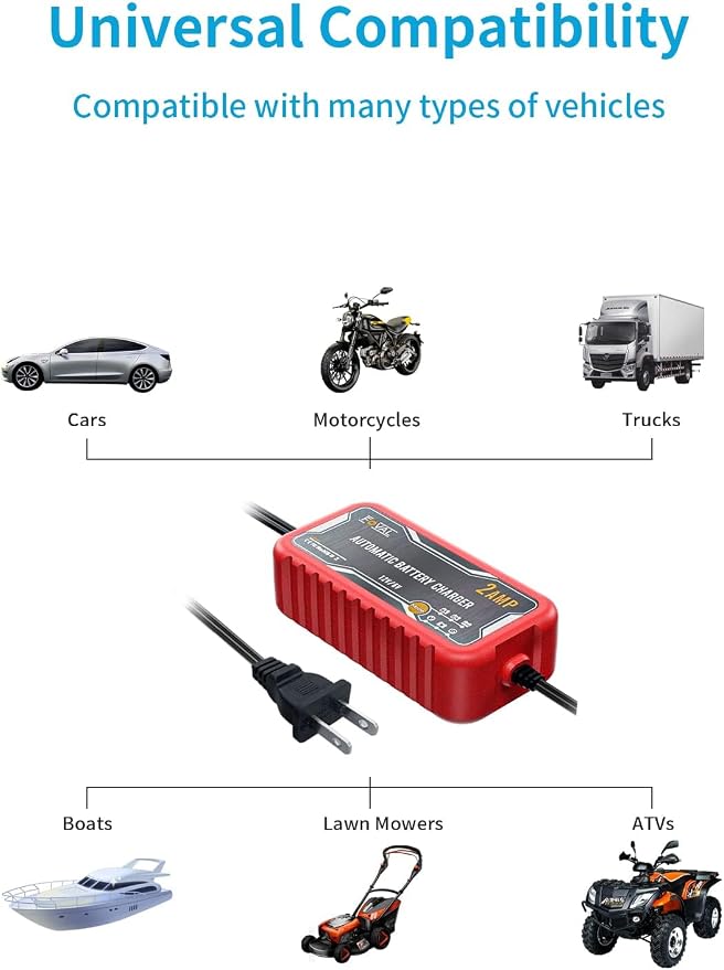 FOVAL 2-Amp Car Battery Charger, 6V and 12V Portable Automatic Smart Charger - Image 5