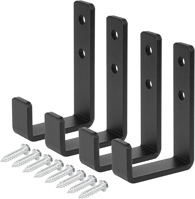 4 Pcs 4-3/8" Heavy Duty Black Steel J Hooks, Wall Mount Utility Hook by OTTFF