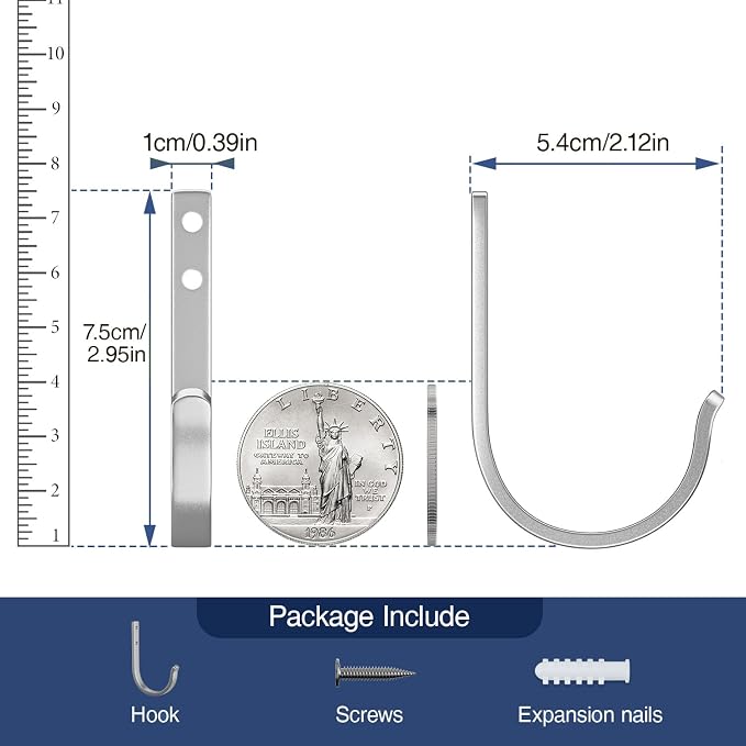 Wall Hooks for Hanging Towel/Coat - 22LB Screw in Metal Hanger Wall Mount - Image 4