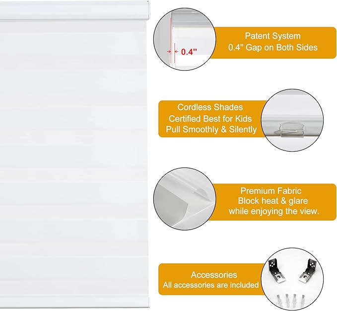 Persilux Cordless Zebra Blinds for Windows, Free-Stop Room Darkening Window - Image 2