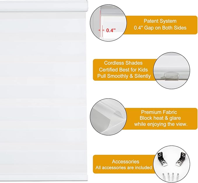 Persilux Cordless Zebra Blinds for Windows, Free-Stop Dual Layer Zebra Roller - Image 2