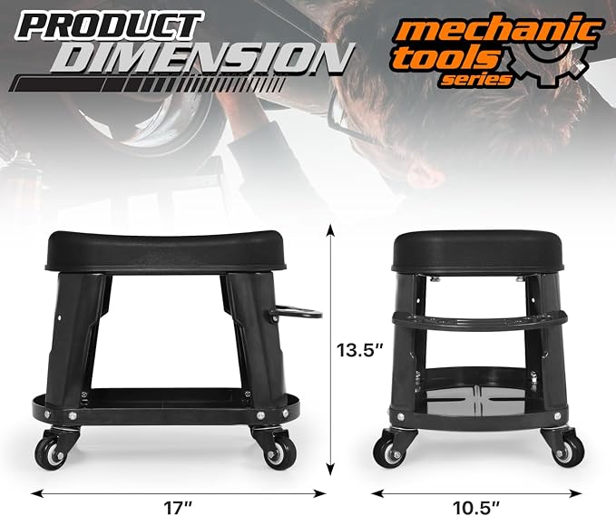 M-AUTO Heavy Duty Garage Rolling Work Seat 300LBS Capacity Mechanics Stool - Image 3