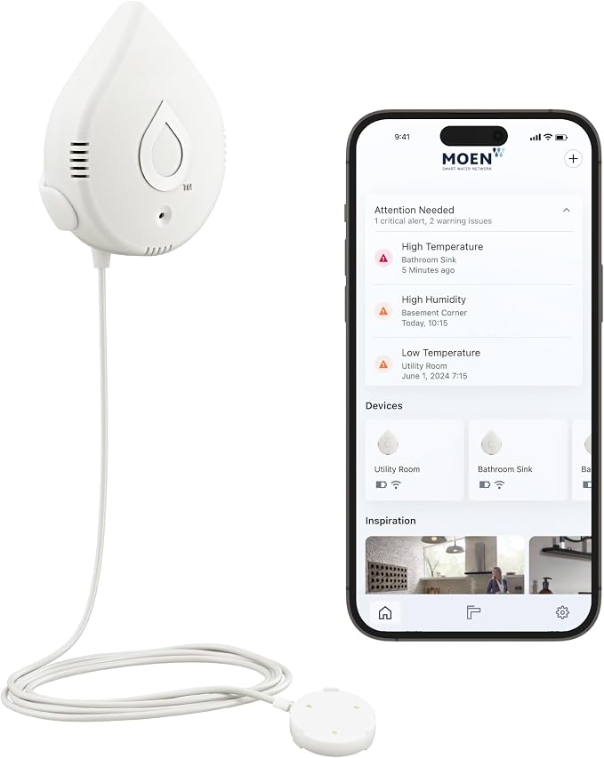 Moen Flo Smart Water Leak Detector, Drip or Flood Sensor Alarm by Moen