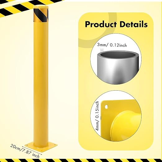 4 Pack Safety Bollard Post, 42 Inch Height 4.5 Inch Diameter Yellow Pipe Safety - Image 2