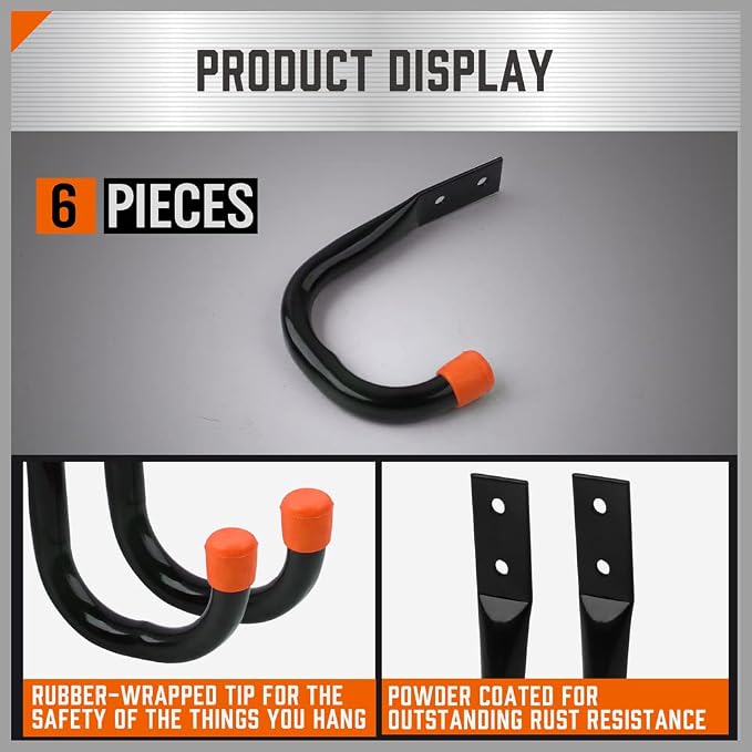 HORUSDY 6 Pack Garage Hooks, Utility Hooks, Garage Hook Heavy Duty Wall Hook - Image 4