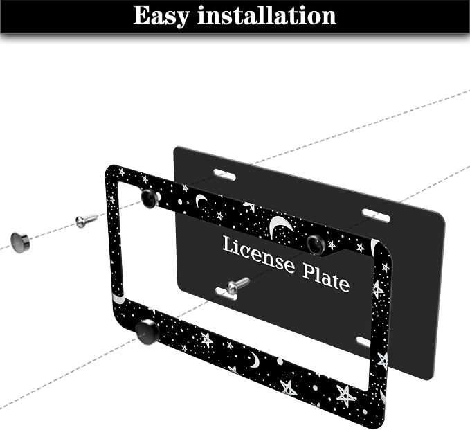 License Plate Frames Black and White License Plate Covers Night Moon Star Black - Image 7