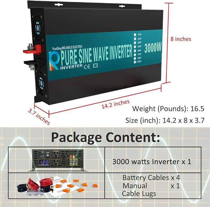 WZRELB 3000W 12V Pure Sine Wave Solar Power Inverter DC AC Converter - Image 7
