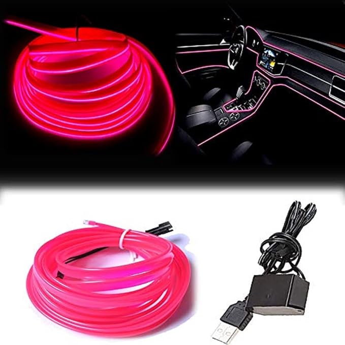 El Wire Pink Interior Car LED Strip Lights, 5M Neon Wire USB 5V by Maxlaxer