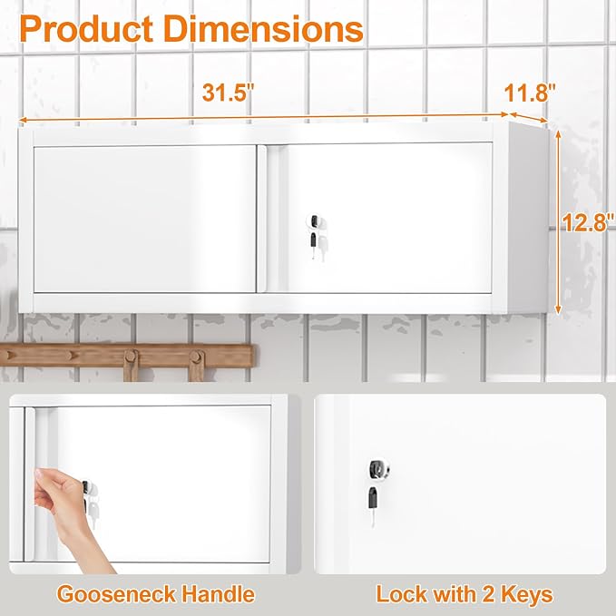 GREATMEET Locking Cabinet, Garage Storage Cabinet, Metal Wall Mounted Storage - Image 3