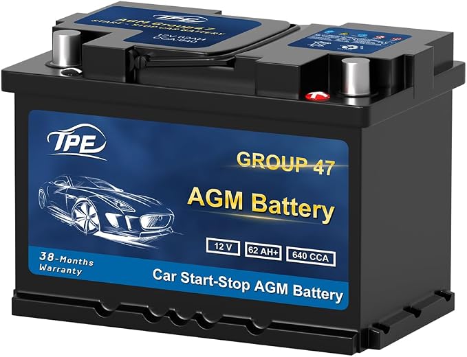 TPE AGM Battery BCI Group 47, Maintenance Free 12V 62Ah, H5 Size, Automotive by TPE