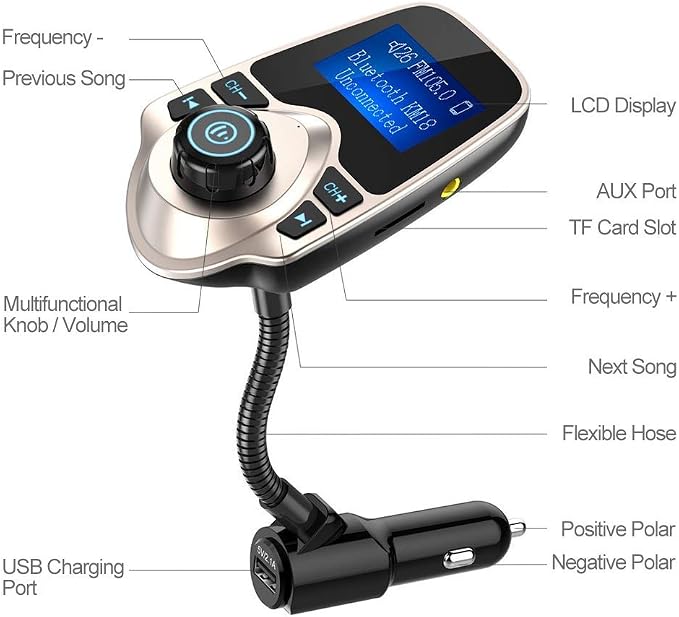 Nulaxy Bluetooth Car FM Transmitter Audio Adapter Receiver Wireless Handsfree - Image 4