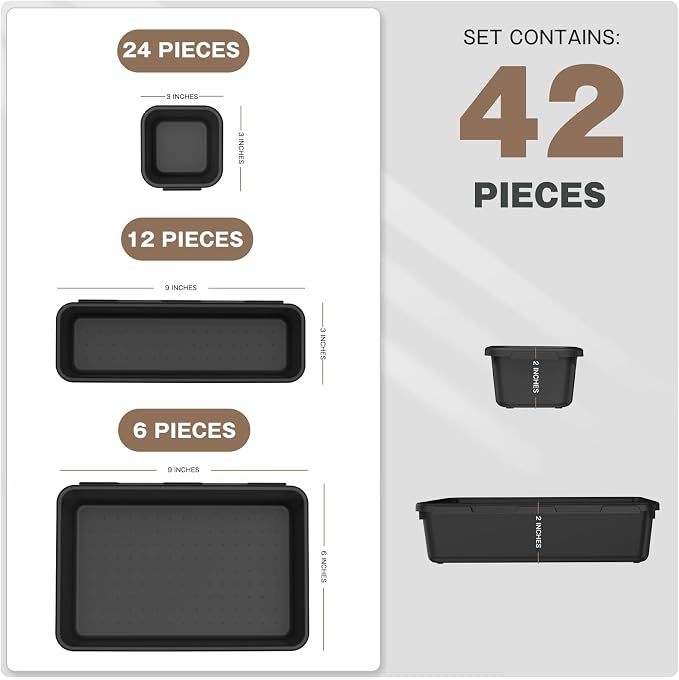A-LuGei 【42PCS】【Black】 Tool Box Organizer Tray Divider Set, Desk Drawer - Image 4