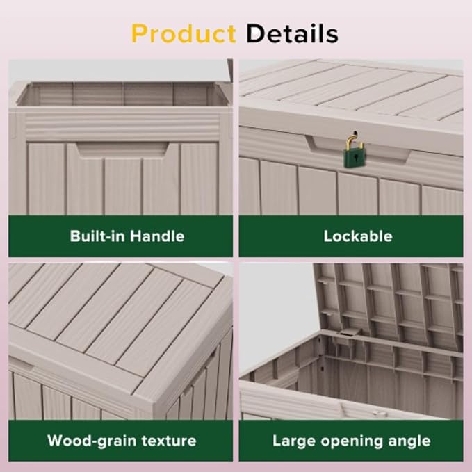 45 Gallon Lockable Resin Deck Box, Waterproof & UV-Resistant Outdoor Storage Box - Image 6