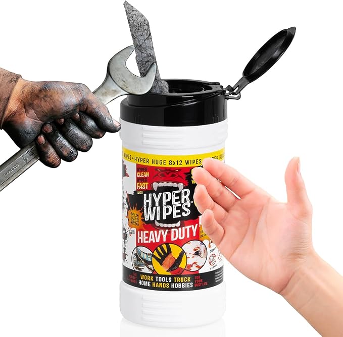 Hyper Wipes, 6 Pack Heavy Duty Hand & Tool Cleaning Wipes, Degreasing, All - Image 3