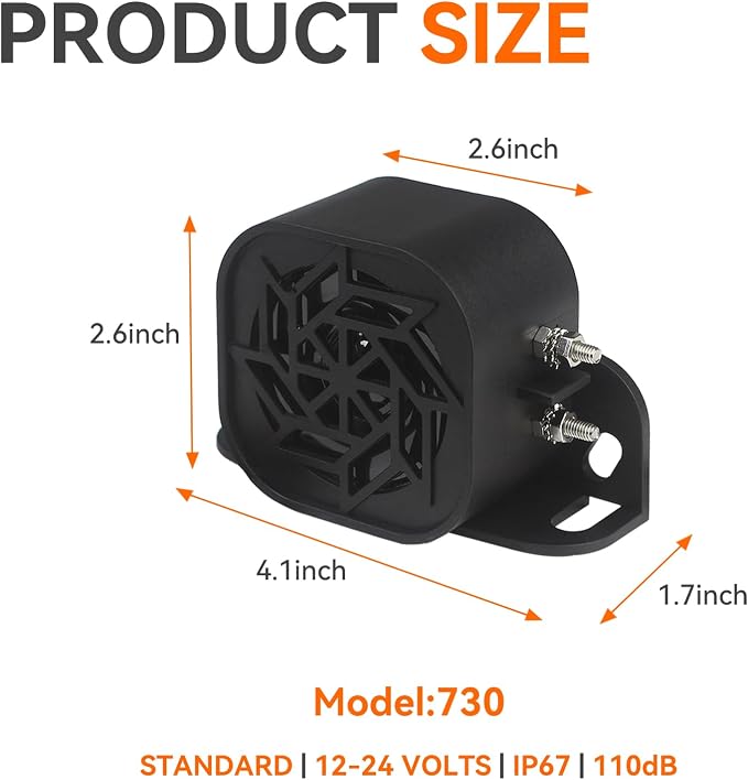730 Back-up Alarm 12V-24V 110dB IP67 Waterproof Dust-Proof Reversing Warning - Image 2