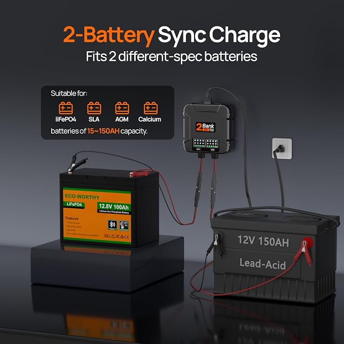 ECO-Worthy 2-Bank Marine Battery Charger 10A, IP68 Waterproof 12V Charger & - Image 2