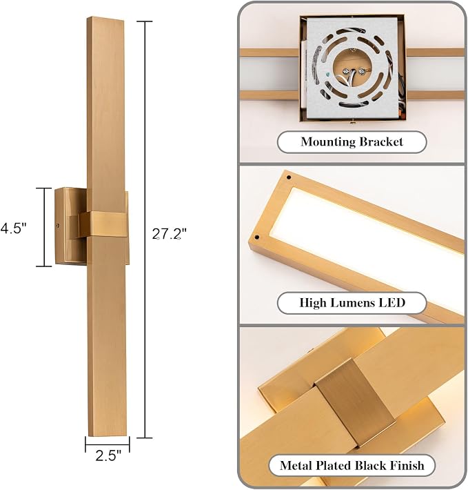 Modern LED Outdoor Wall Sconce 27.2" Gold Outdoor Wall Lights Exterior - Image 7