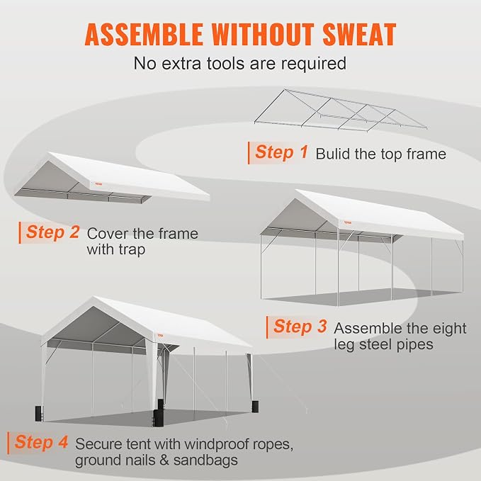 VEVOR Upgraded 10x20 ft Heavy Duty Carport Car Canopy, Car Port Garage Boat - Image 7