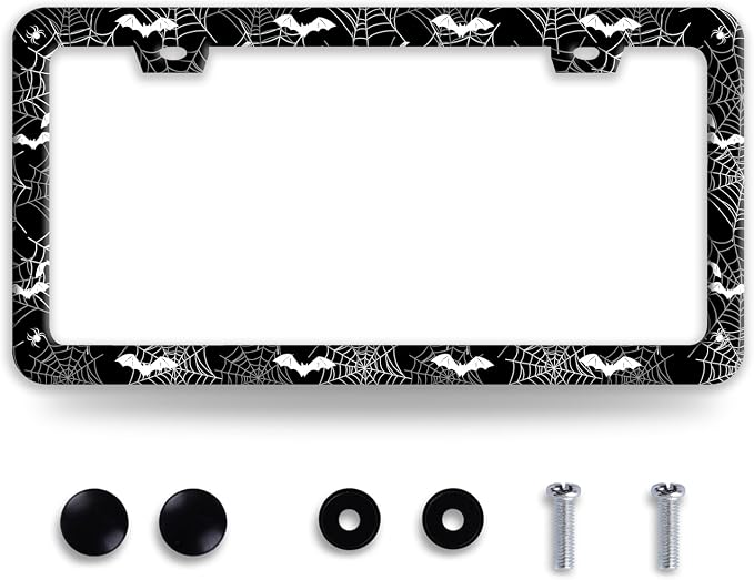 Bat Spider Web License Plate Frame Funny Gothic License Plate Frames Stainless by BRAGHRTED