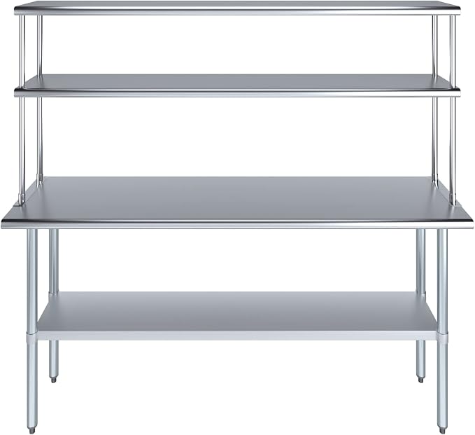 Amgood Stainless Steel Work Table Double Tier Overshelf | Metal Kitchen Prep - Image 2
