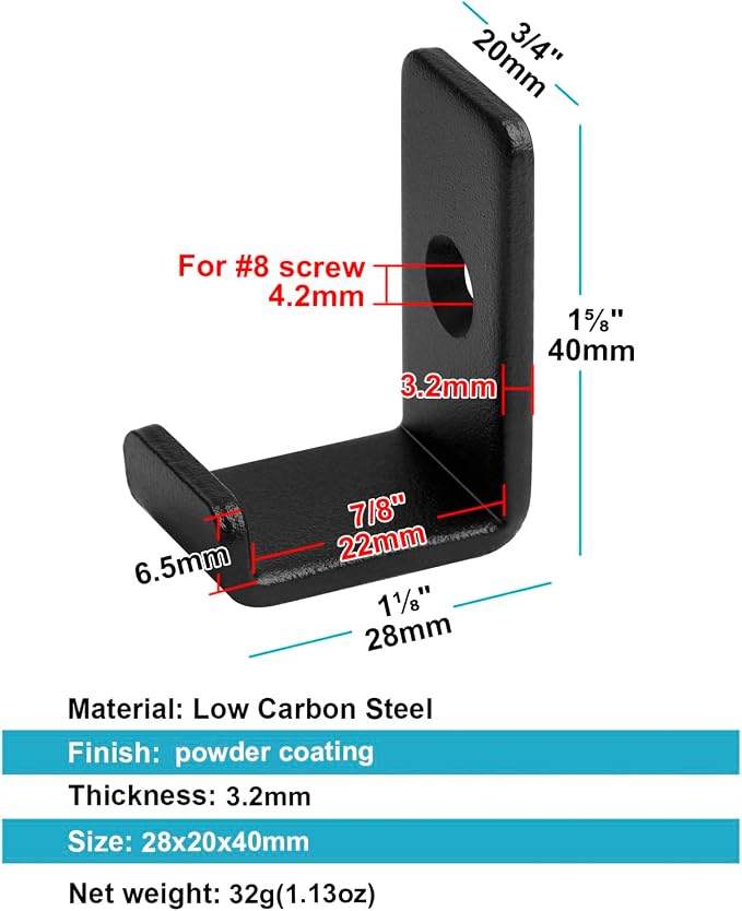 10 Pack 1-5/8" Mini Black Steel Utility J Hook, Wall Mount Garage Storage - Image 2