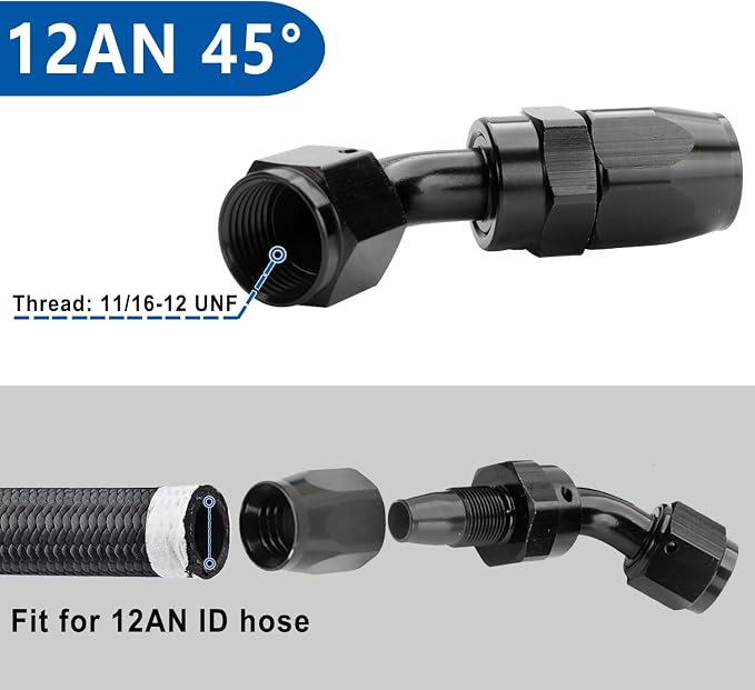 LokoCar 12AN Hose End Fitting 45 Degree Swivel - Image 2