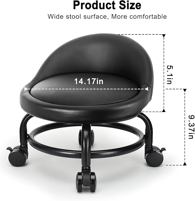 Rolling Stool with Backrest Low Height Rolling Stools, Low Roller Stool Chair - Image 3