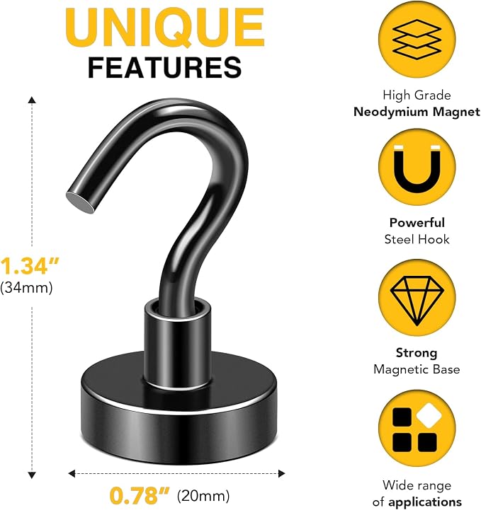 DIYMAG Black Magnetic Hooks, 50 LB Heavy Duty Magnet - Image 2