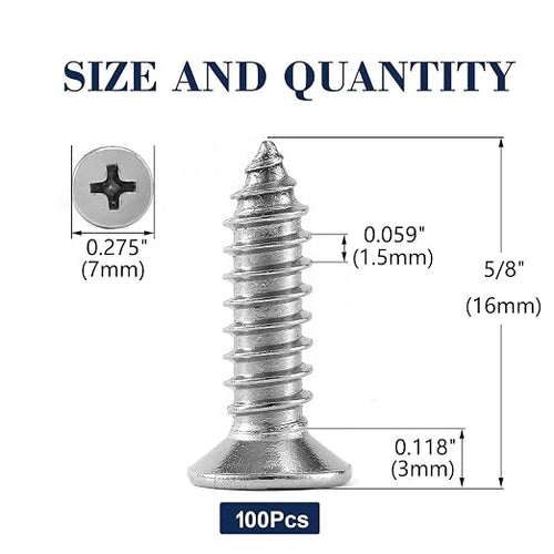 #7 x 5/8" Wood Screw 100Pcs 18-8 Stainless Steel Screws Flat Head Phillips Fast - Image 2