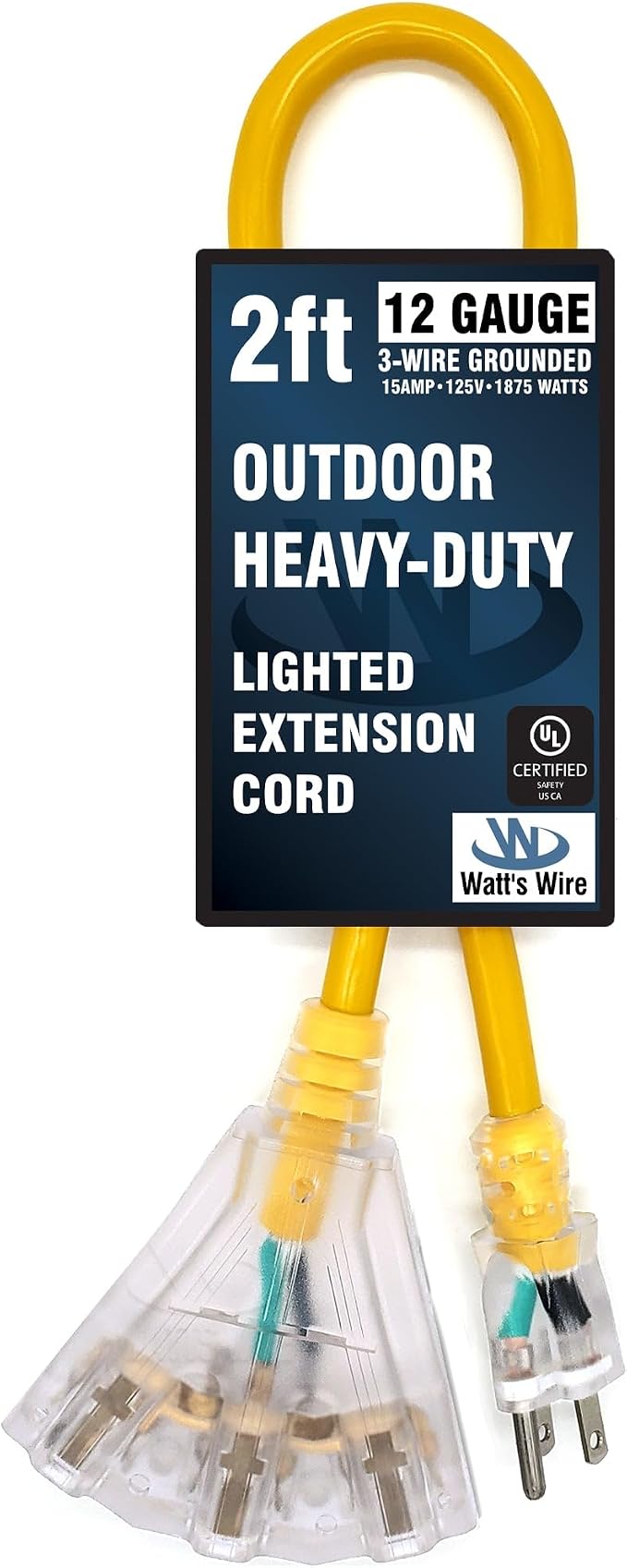 2 ft - 12 Gauge Heavy Duty Extension Cord - 3 Outlet Lighted SJTW - - Image 6
