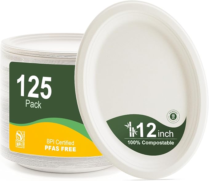 WELLIFE 100% Compostable Oval Paper Plates 12 Inch, Biodegradable Bagasse by WELLIFE