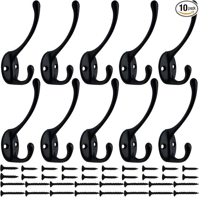 IBosins 10 Pack Heavy Duty Dual Coat Hooks Wall Mounted by IBosins