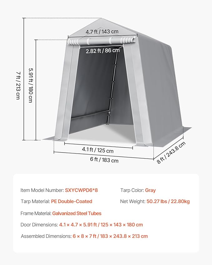 VEVOR 6x8x7 FT Portable Outdoor Storage Shed, Heavy-Duty Waterproof Shelter - Image 7