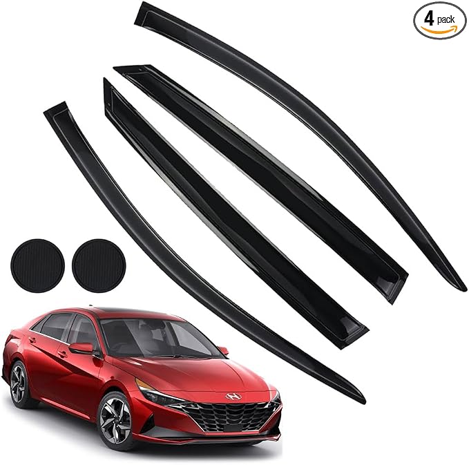 Rain Guards for Hyundai Elantra 2021 2022 2023, Tape-on Side Window Deflectors by LETINGFAR