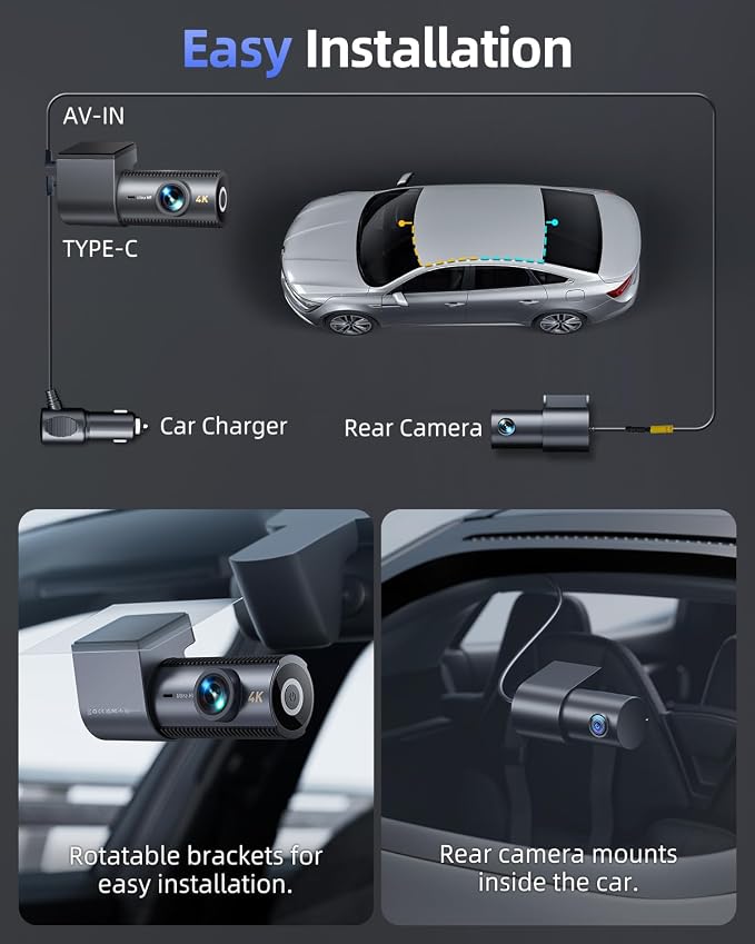 4K Dash Cam Front and Rear, 64GB SD Card, 1.5” IPS Display Car Camera, 5Ghz - Image 8