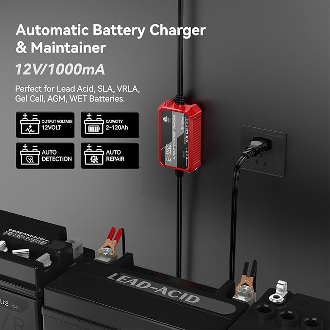 FOVAL Fully Automatic Trickle Charger, 1000mA 12V Smart car Battery Charger - Image 2